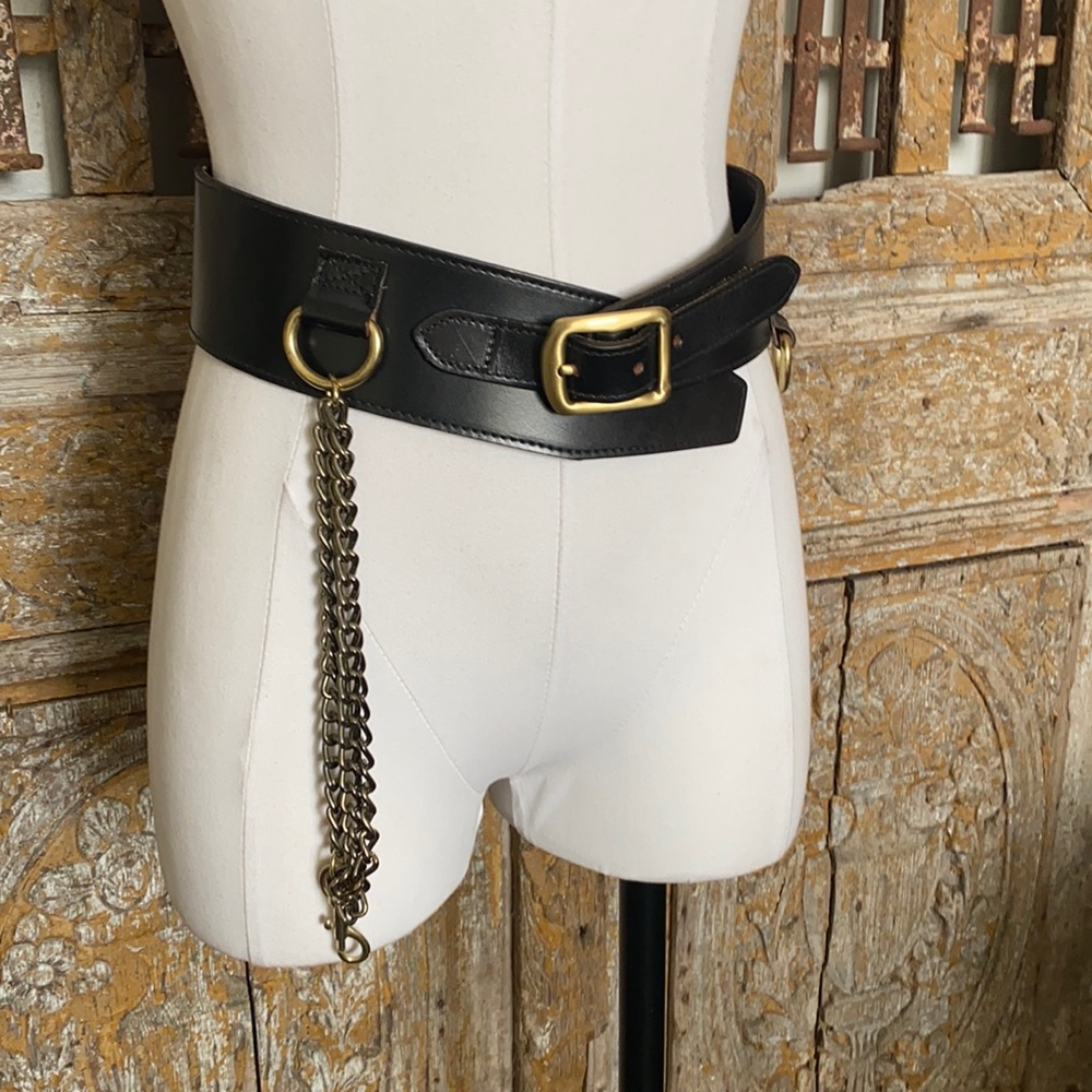 BARCELONA WIDE LEATHER BELT MADE IN USA CHAIN GOTH EXCELLENT STEAMPUNK PUNK